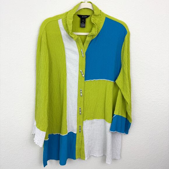 Ali Miles Womens Button Blouse Shirt Size XL Lightweight Gauzy Artsy Colorblock - Picture 1 of 7